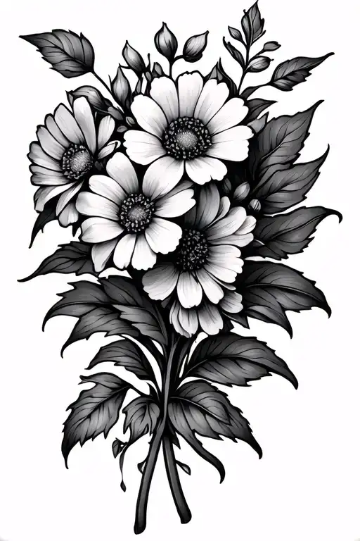 Birth Flower Bouquet Style Tattoo Featuring
