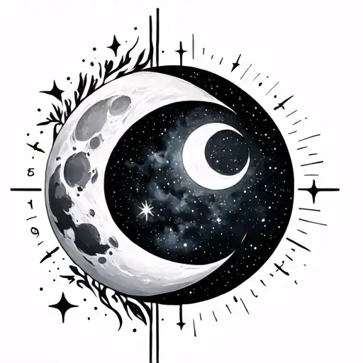 Moon Phase Inside Galaxy With Leo Zodiac Sign