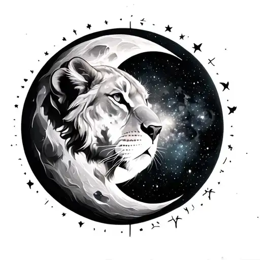 Moon Phase Negative Space With Galaxy With Leo Zodiac Sign