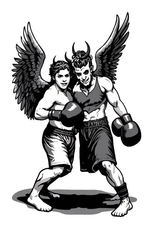 Cartoon Angel And Devil Boxing