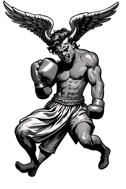 Cartoon Angel And Devil Boxing