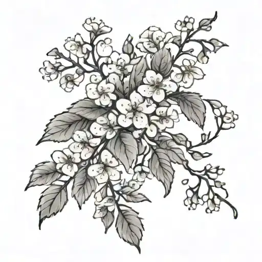 A Thin Branch With Little Flowers And Leaves