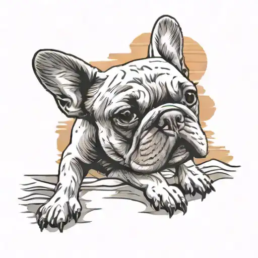 A French Bulldog On The Beach With A New Jersey Sunset In The Background