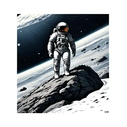 Astronaut Floating In Space Standing On A Rock