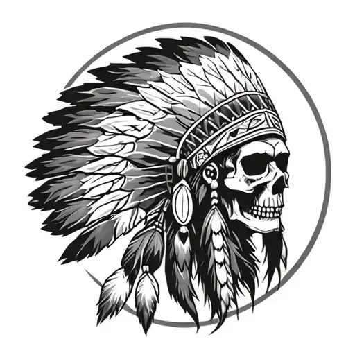 Indian Chief Headress With Skull And Circle Designs Around It