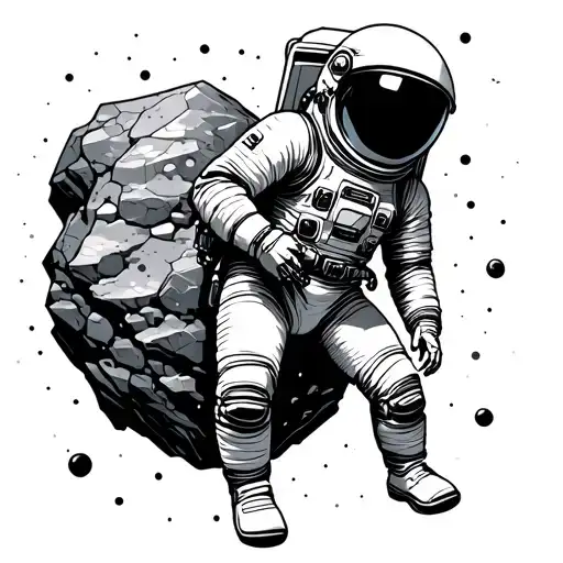 Astronaut Floating In Space Standing On A Meteorite