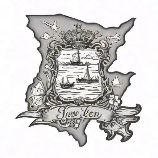 New Jersey State Shape With Beach And French