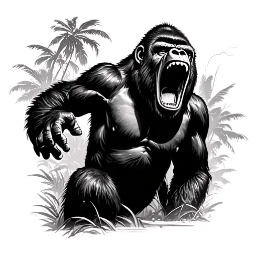 Gorilla Screaming With Jungle Back Ground Blank