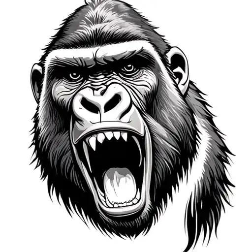 Gorilla Face Screaming With Jungle Back Ground Blank