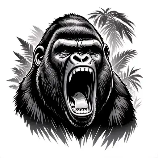 Gorilla Face Screaming With Jungle Back Ground