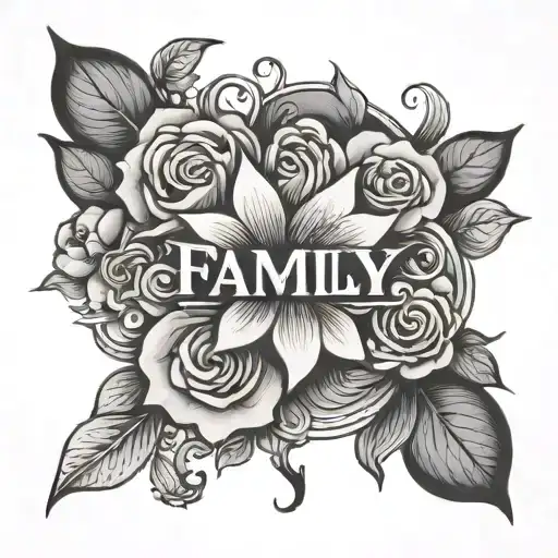 The Word Family Sorrounded By A Flower