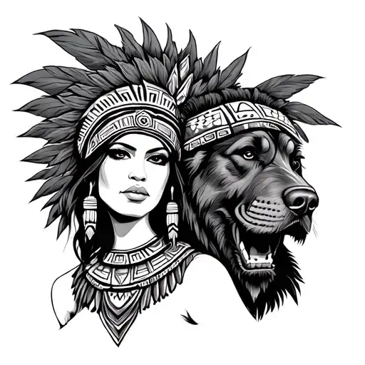 Aztec Woman With Rottwiler