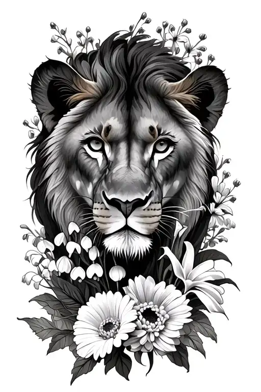 Marigolds Chrysanthemums And Lilly Of The Valley With A Lioness