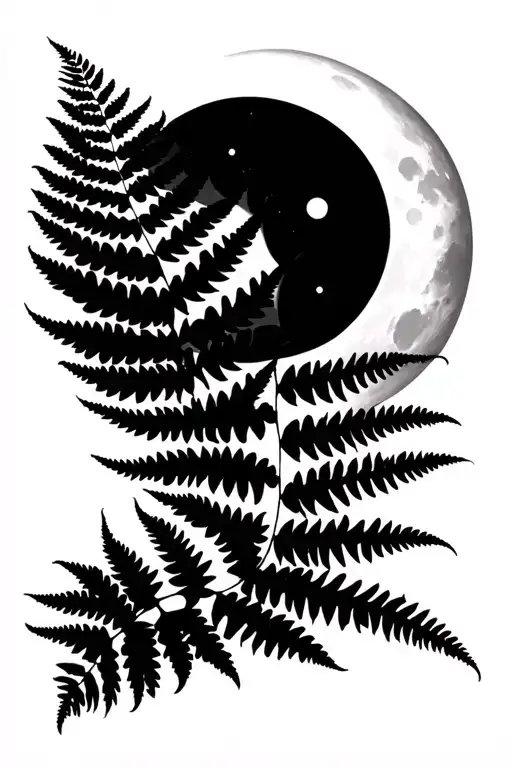 Fern And Full Moon Merging Together
