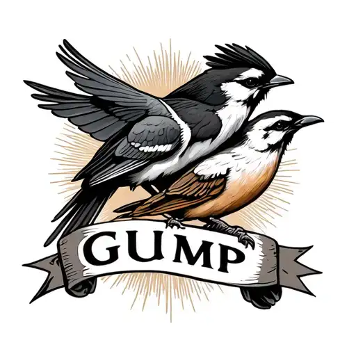The Word Gump Classic Tattoo With Birds And Banners