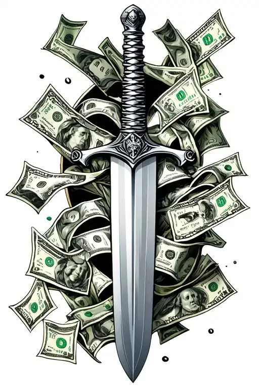 Lots Of Money And Sword Piercing Through It