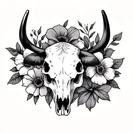 Cow Skull And Flowers