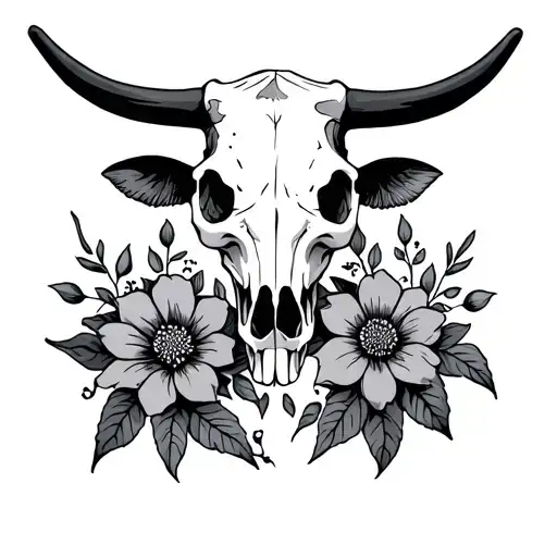 Cow Skull And Flowers