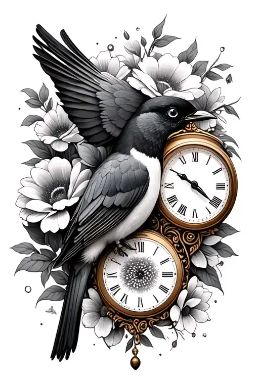 Flowers Clock Bird Phoniex