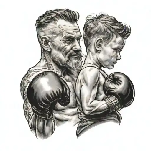 A Detailed Portrait Of A Father And Child Boxing Together