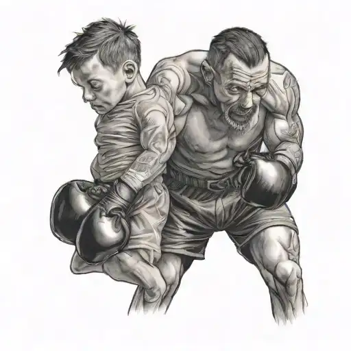 A Detailed Portrait Of A Father And Child Boxing Together