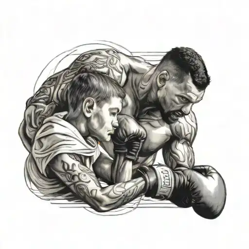 A Detailed Portrait Of A Father And Child Boxing In His Palms