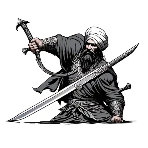 Khalsa Warrior Wielding A Sword