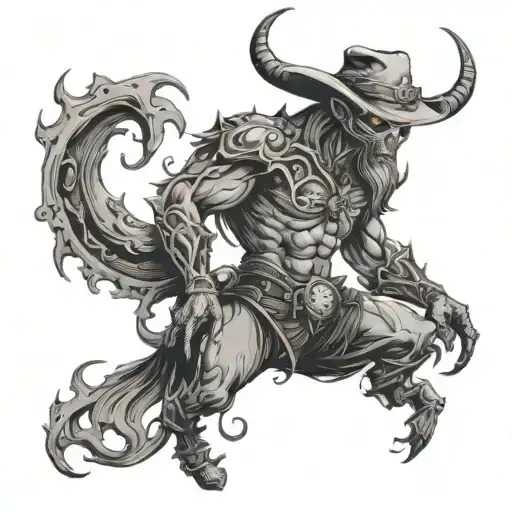 A Dark And Gothic Demon Design Incorporating Elements Of Cowboy Culture