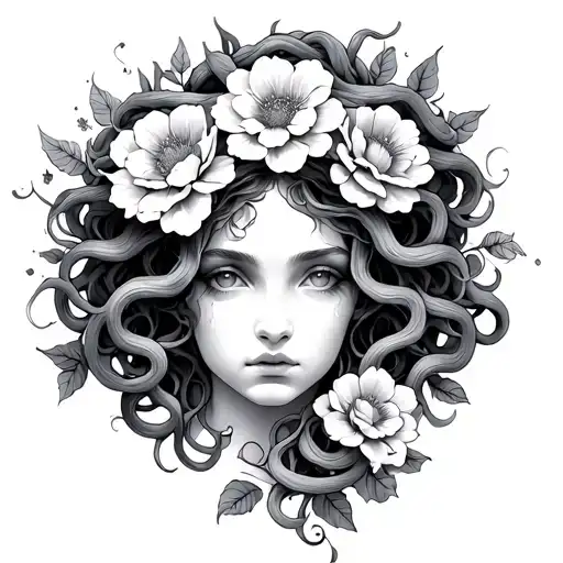 Medusa With Flowers Intertwined