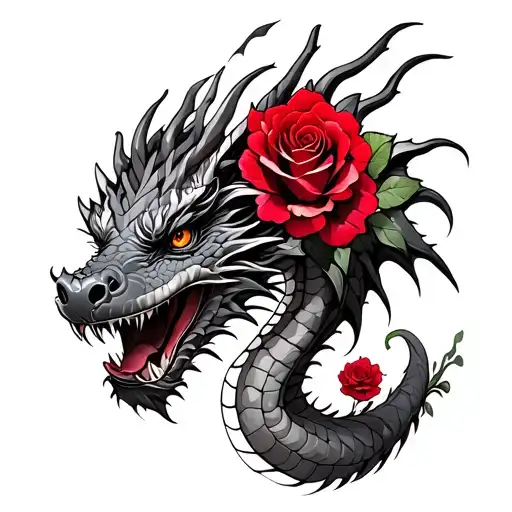 Dragon With Red Roses Feminie