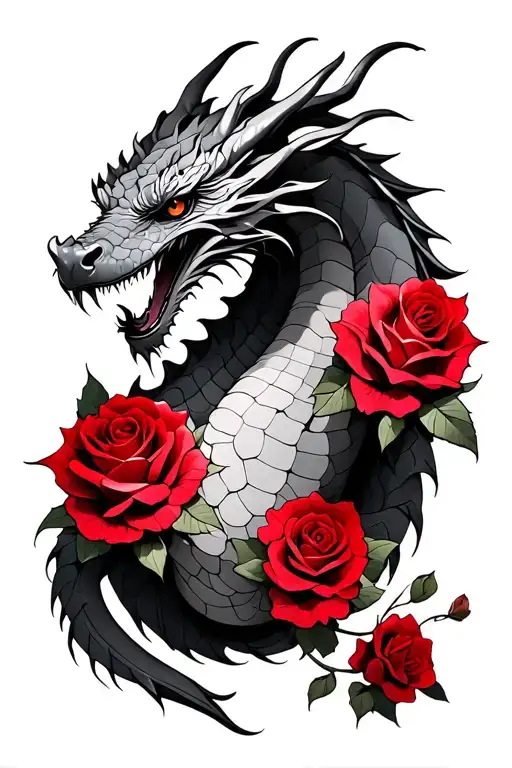 Dragon With Red Roses Feminie