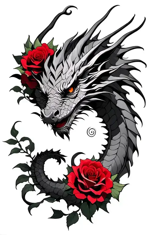 Dragon With Red Roses Feminie