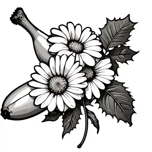Banana With Three Flowers On It One Aster One Daisy One Holly