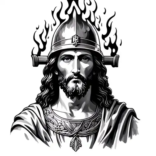 Jesus With Fire Helmet On