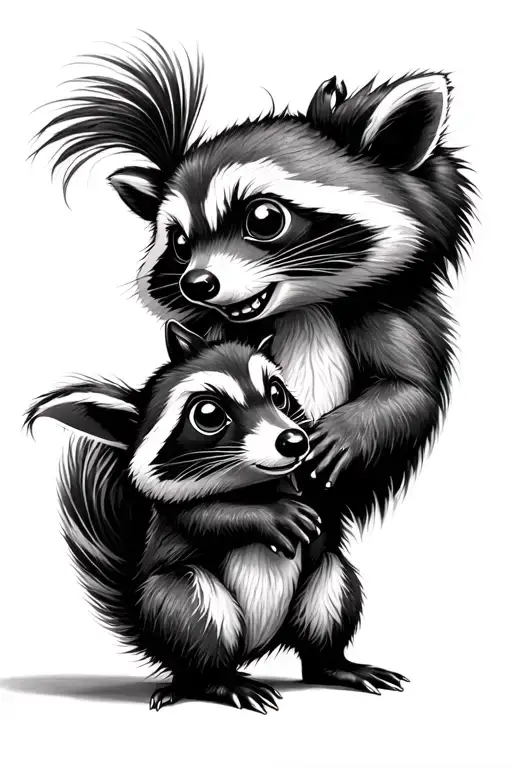 Best Friends Tattoo Skunk And Racoon Doing Something Fun Together