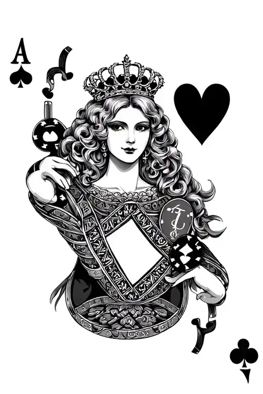 A Queen Of Hearts With Casino Chips