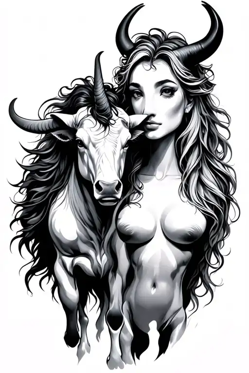 Female Centaur And Bull