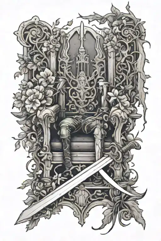 Overgrown Throne Holding A Sword