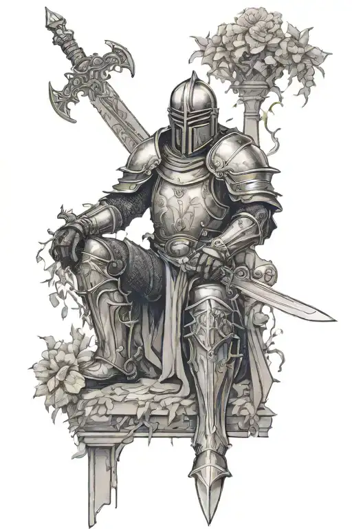 Overgrown Throne Knight Holding A Sword