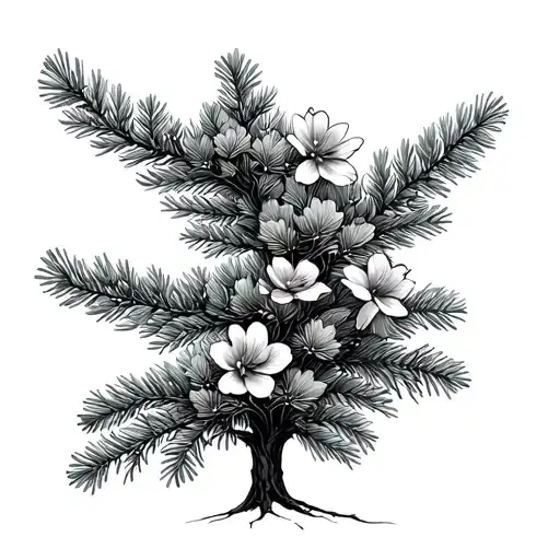 Fir Tree With Flowers Intertwined