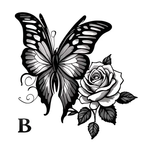 Butterfly With Rose And Hidden Letter B