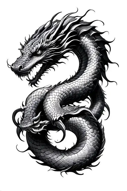 Snake Coiling Japanese Dragon