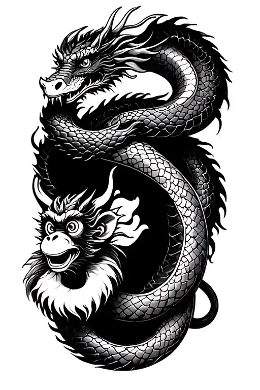 Snake Dragon And Monkey Japanese Style