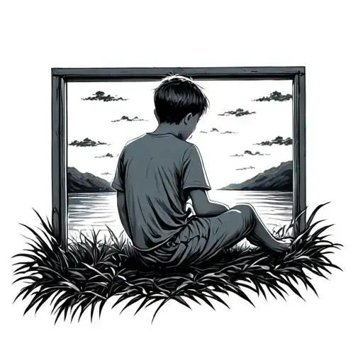 Boy Sitting Out Window Looking At Sunset