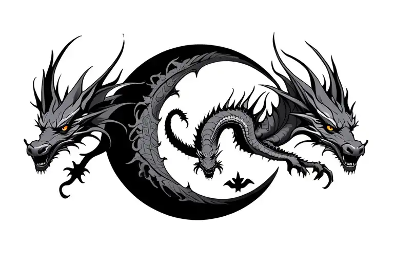 Three Dragon Flying Under Crescent Moon