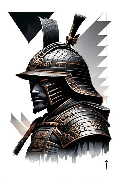 Samurai Helmet And Geometric Background