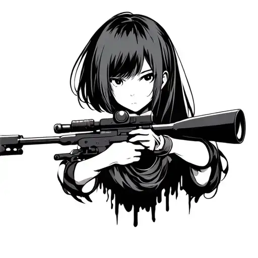 Anime Girl Sniper Silhouette Behind