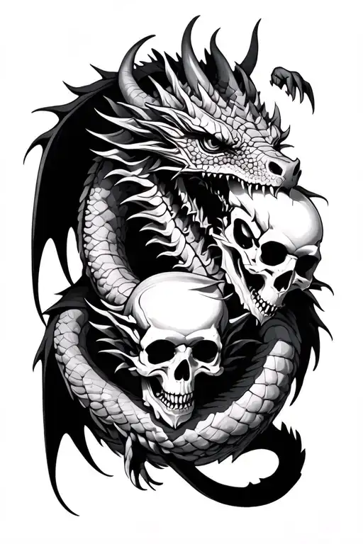 Dragon With Skulls Surrounded