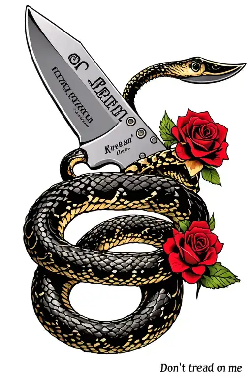 Ka-bar Knife With Don't Tread On Me Snake Coiled And Roses