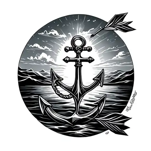 Combination Of Arrow Anchor And Sunset Sky